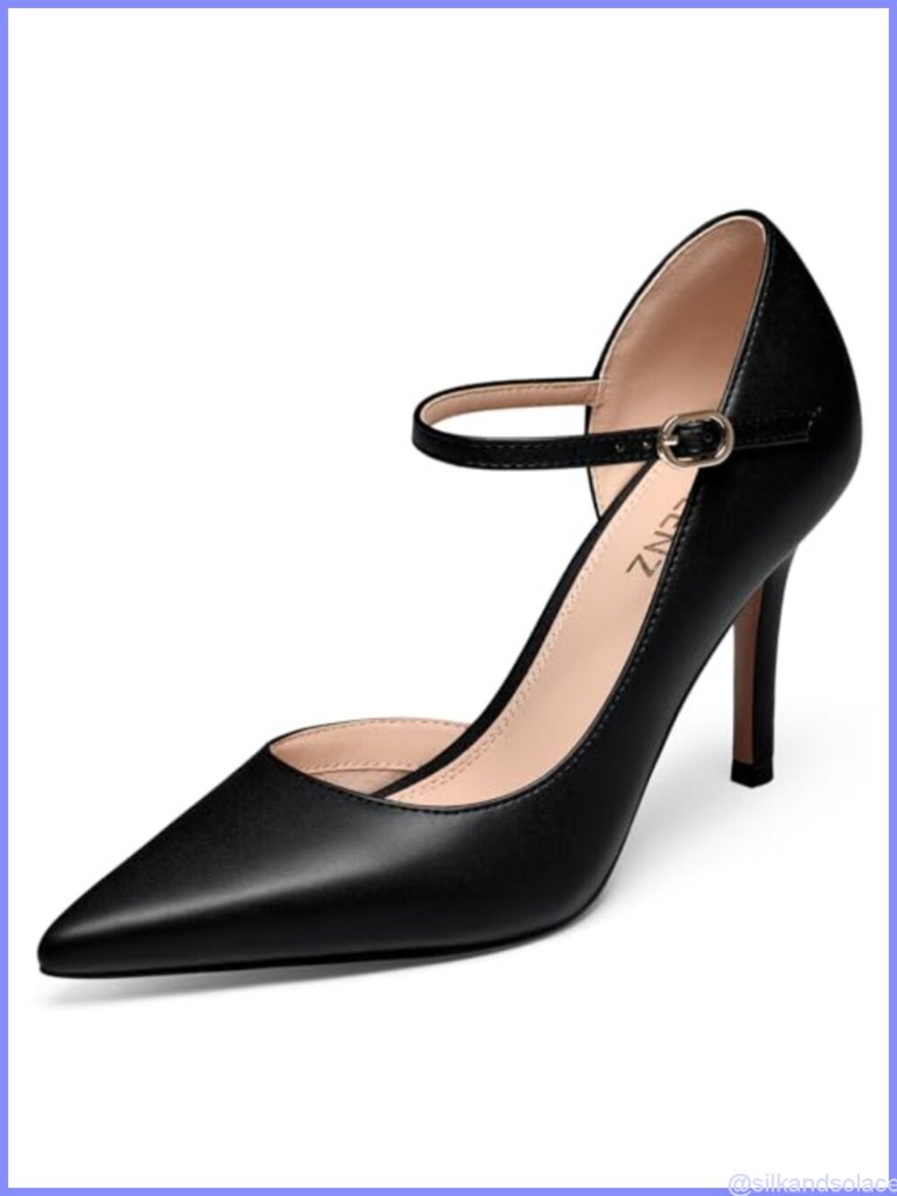 CELLENZ Women's Pointed Toe Stiletto Heel Pump with Ankle Strap Buckle